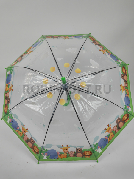 Зонт полуавтомат детский трость, PICCO 069, ручка крюк, 19"(48см)Х8к, ПВХ, (диаметр),  г, , мультики на прозрачном фоне фото детальное