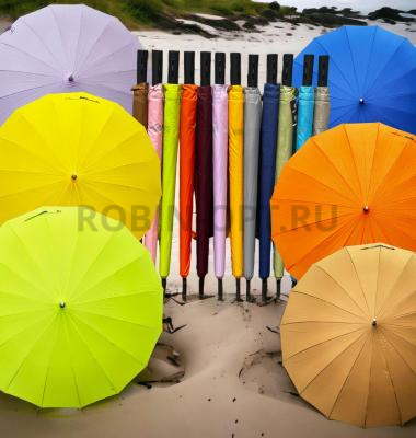 Зонт полуавтомат женский трость, ROBIN 1501, прямая ручка , 25"(63.5см)Х16к, эпонж 210т, (диаметр),  г, , однотонный проявляющийся фото анонса