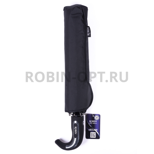 Зонт автомат мужской 3 сл., ROBIN 800, ручка полкрюк, 27"(68см)Х9к, эпонж, 115 см(диаметр), 620 г, 1 рассцветка, черный фото детальное