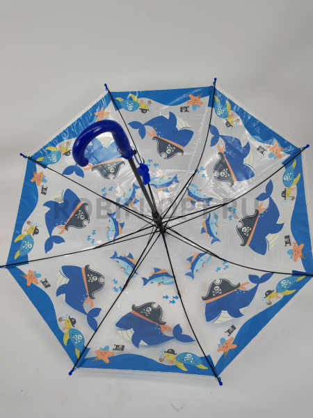 Зонт полуавтомат детский трость, PICCO 063, ручка крюк, 19"(48см)Х8к, ПВХ, (диаметр),  г, , мультики на прозрачном фоне фото детальное