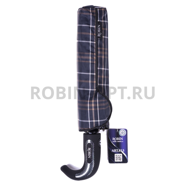 Зонт автомат мужской 3 сл., ROBIN 806, ручка полкрюк, 27"(68см)Х9к, полиэстер, 115 см(диаметр), 609 г, 6 рассцветка, клетка фото детальное