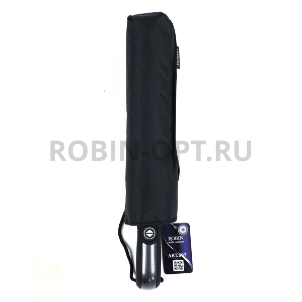 Зонт автомат мужской 3 сл., ROBIN 802, прямая длинная ручка , 27"(68см)Х9к, эпонж, 115 см(диаметр), 607 г, 1 рассцветка, черный фото детальное
